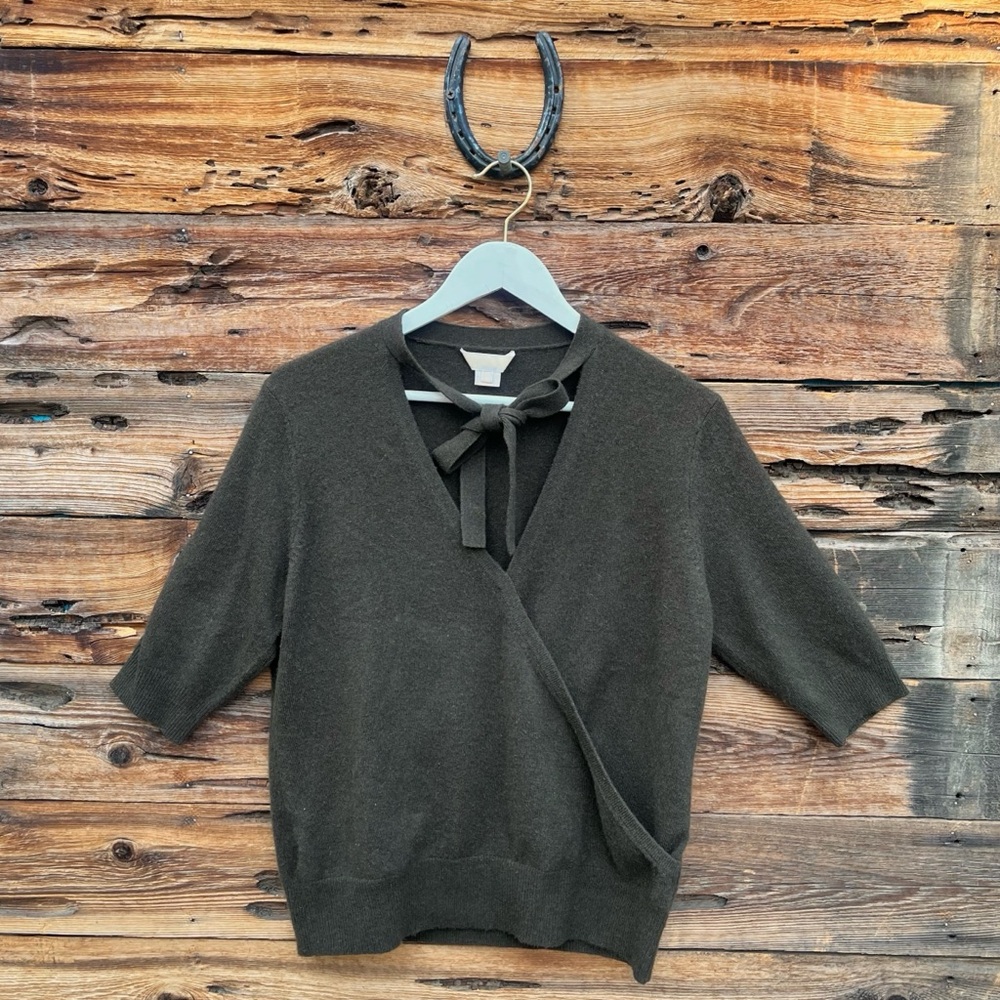 MICHAEL KORS | Olive Italian Cashmere 3/4 Sleeve Bow  Tie Sweater L